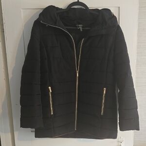 CHARLIE B Black Puffer Jacket with Gold Zippers